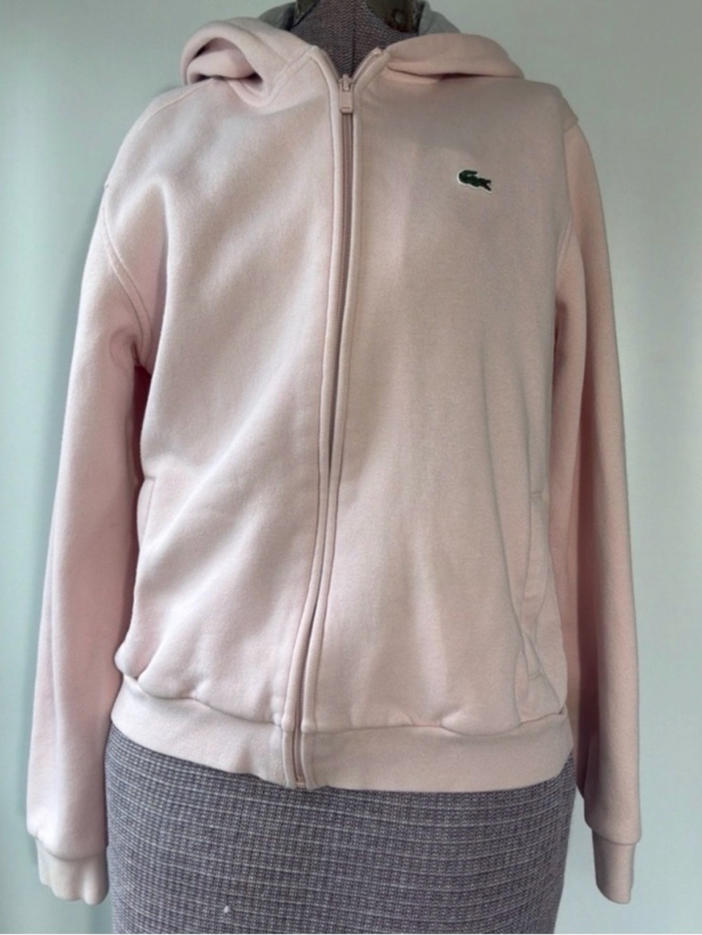 Lacoste Pale Pink Full-Zip Hoodie with Green Crocodile